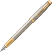 Parker IM vulpen | Premium Warm Zilver | Fijne penpunt met blauwe inkt navulling | Geschenkdoos