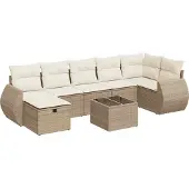 vidaXL 8-delige Loungeset met kussens poly rattan beige