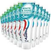Aquafresh White & Shine - Tandpasta - Whitening - Langdurig Frisse Adem - Sterke Tanden & Gezond Tandvlees - Glanseffect in 7 Dagen - Bevat Fluoride - Frisse Smaak - Voordeelverpakking 12 x 75ml