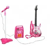 Ikonka Elektrische Gitaar - Roze speelgoedinstrument met microfoon voor kind