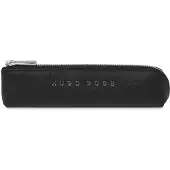 BOSS Etui van zwart generfd leer met zilverkleurig logo