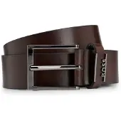 BOSS Riem van Italiaans leer met logolus en geborstelde bronzen details