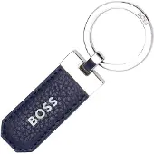 BOSS Sleutelhanger met logo van marineblauw generfd leer en messing