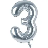 PartyPro Cijfer Ballon '3' Zilver (100CM)