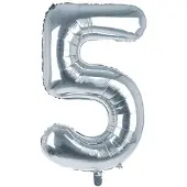PartyPro Cijfer Ballon '5' Zilver (100CM)