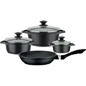 GSW Cookware Set - Suitable for all hobs including induction - - GOURMET GRANIT - Solid cast aluminum - 7 pieces - PFAS-free - Black
