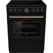 Gorenje GECS6B71CLB, Vrijstaand fornuis, Zwart, Draaiknop, Bediening aan de bovenkant, Metaal, Onderplaat