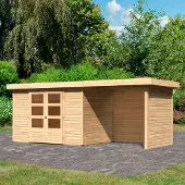 Karibu Woodfeeling tuinhuis Askola 4, in een set met een aanbouwdak, breedte 2,40 meter, zij- en achterwand van onbehandeld hout; artikelnummer 77732