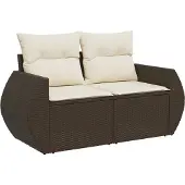 vidaXL Tuinbank 2-zits met kussens poly rattan bruin