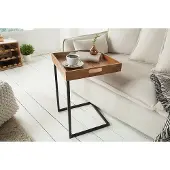 Invicta Design bijzettafel CIANO 40cm massief acaciahout zwarte dienbladtafel - 39518