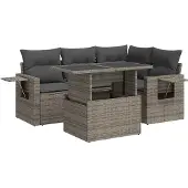 vidaXL 5-delige tuinmeubelset met kussens, grijs, polyrotan