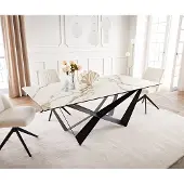 DELIFE Eetkamertafel Edge 200x100 keramiek Calacatta Luxe wit-goud-grijs spider vlak staal zwart