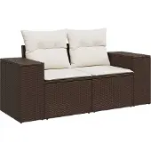 vidaXL Tuinbank 2-zits met kussens poly rattan bruin