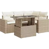 vidaXL 5-delige tuinmeubelset met kussens, beige, van polyrotan