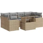 vidaXL 7-delige Loungeset met kussens poly rattan beige