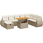 vidaXL 9-delige Loungeset met kussens poly rattan acacia beige