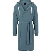 BOSS Blauwe ochtendjas met capuchon en logoprints op de mouwen Maat S