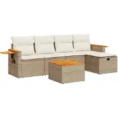 vidaXL 6-delige tuinmeubelset met kussens, beige, polyrotan