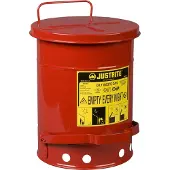 Usorteret Container voor olieachtig afval, zelfsluitend deksel, met pedaal, plaatstaal, Ø 290 x H 400 mm, 20 l, rood