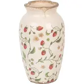 Clayre & Eef Vaas Ø 16x27 cm Beige Rood Keramiek Aardbeien
