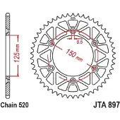 ItalyRacing Achtertandwiel 899, 47 tanden, aluminium Racelite, voor KTM SX/EXC/LC4 (1991-2021), (89947JT), (JTR897.47), (ketting 520), kleur: zwart