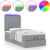 vidaXL Bed poef met matras en LED's stof 80x200 cm lichtgrijs