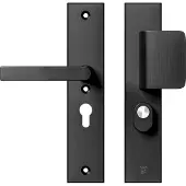 Axa Edge Plus veiligheidsbeslag voordeur rechthoekig schild D-knop/Blok-kruk PC55 met kerntrekbeveiliging SKG3 - aluminium/zwart