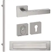 Hardbrass Voordeurset vierkant met greep Toronto 1160mm SKG3 met kerntrekbeveiliging - RVS
