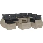 vidaXL 8-delige Loungeset met kussens poly rattan lichtgrijs