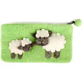 Sjaal met Verhaal Portemonnee Schaapjes Groen Vilt - 20x11cm