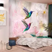 Karo-art 245cm X 175cm - Zelfklevend fotobehang - Kleurrijke Kolibries, Roze, Premium print