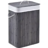 Juskys Bamboe Wasmand Curly - 72 L - Grijs - Uitneembare Waszak