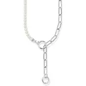 Thomas Sabo Halsketting, Ketting van zoetwater gekweekte parels en schakelketting met witte steentjes zilver, (925 zilver, 42 - 47 cm)