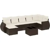 vidaXL 8-delige Loungeset met kussens poly rattan bruin