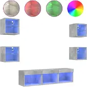vidaXL 7-delige Tv-wandmeubelset met LED bewerkt hout betongrijs