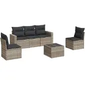 vidaXL 6-delige Loungeset met kussens poly rattan lichtgrijs