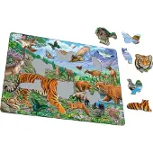 Larsen Wilde dieren in de Siberische zomer – Puzzel – Dieren – Wilde dieren – Educatieve legpuzzel voor kinderen – 36 stukjes – Gemaakt in Noorwegen – Extra dikke 2,5 mm stukjes – Tray met vaste rand