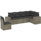 vidaXL 6-delige Loungeset met kussens poly rattan grijs