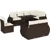 vidaXL 9-delige Loungeset met kussens poly rattan bruin