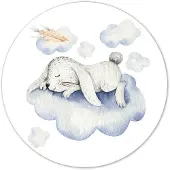 Label2X Muurcirkel kids konijn wolk