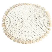 Bazar Bizar Onderzetter Seagrass Shell | zeegras wit 23x23x1 cm onderzetters | NADUVI