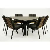 Vita Tuintafel Triangel met 6 Leather antraciet stoelen