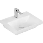 Villeroy & Boch Wastafel subway 3.0 met ceramicplus 1 kraangat zonder overloop 55x44x16.5 cm stone white