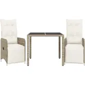 vidaXL 3-delige Bistroset met kussens poly rattan bruin
