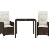 vidaXL 3-delige Bistroset met kussens poly rattan bruin