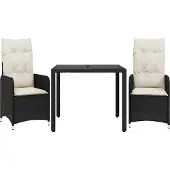 vidaXL 3-delige Bistroset met kussens poly rattan zwart