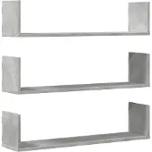 vidaXL Wandschappen 3 st 80x18x18 cm bewerkt hout betongrijs
