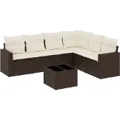 vidaXL 7-delige Loungeset met kussens poly rattan bruin
