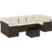 vidaXL 8-delige Loungeset met kussens poly rattan bruin