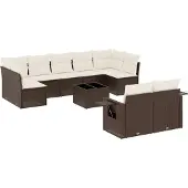 vidaXL 10-delige Loungeset met kussens poly rattan bruin